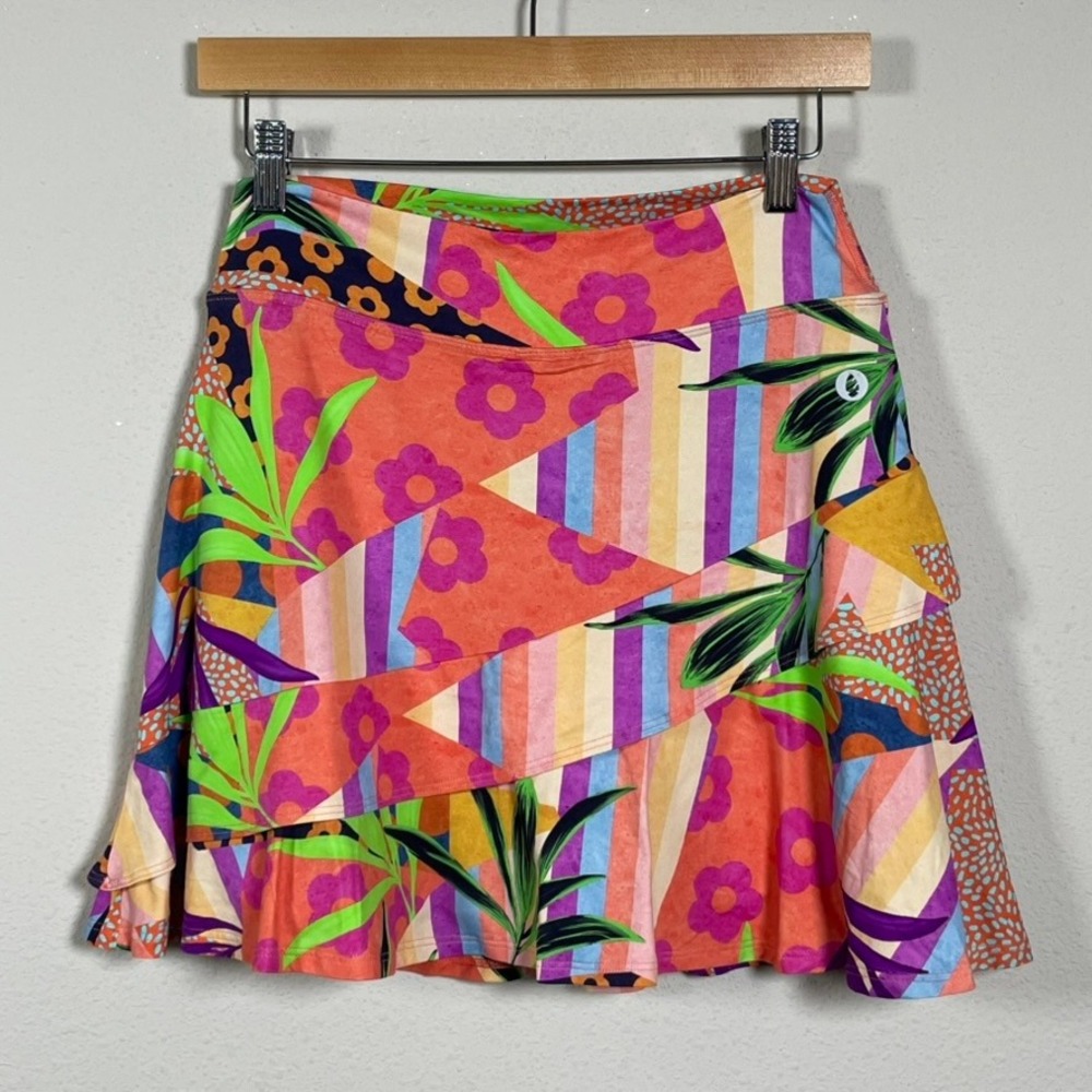 Dona Jo JoJo Skort 1.5 Women Medium Orange Multi Floral Geometric Tennis Golf